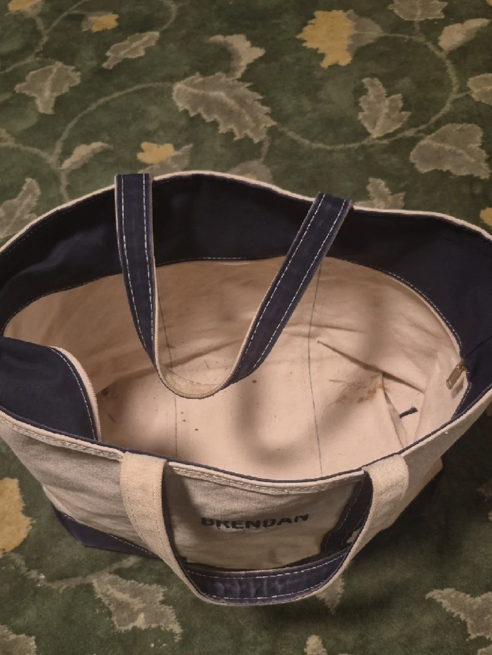 L.L. Bean Canvas Duffel Bag in Beige and Navy